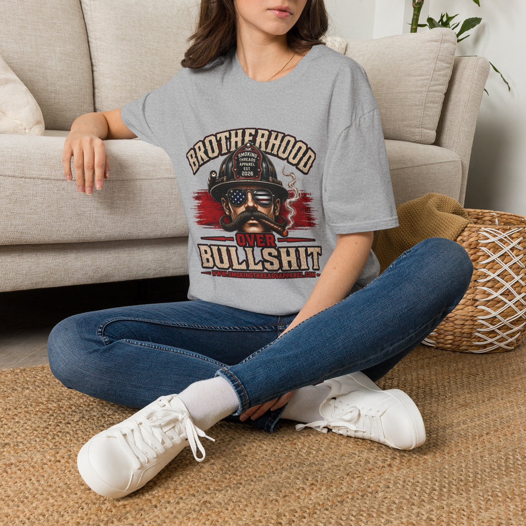Brotherhood Over Bullshit T-Shirt — American Flag Firefighter Skull Tee