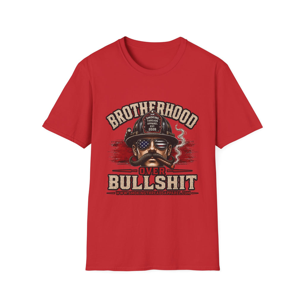 Brotherhood Over Bullshit T-Shirt — American Flag Firefighter Skull Tee