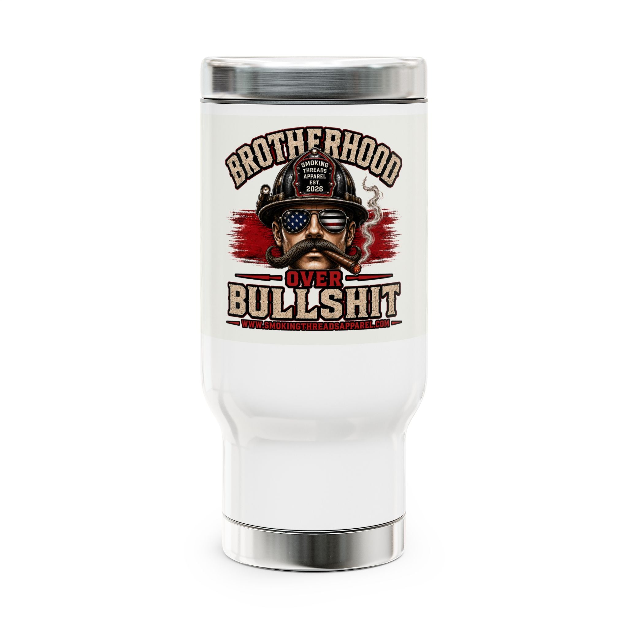 Brotherhood Over Bullshit Travel Mug — 14oz Stainless Steel Handle Tumbler