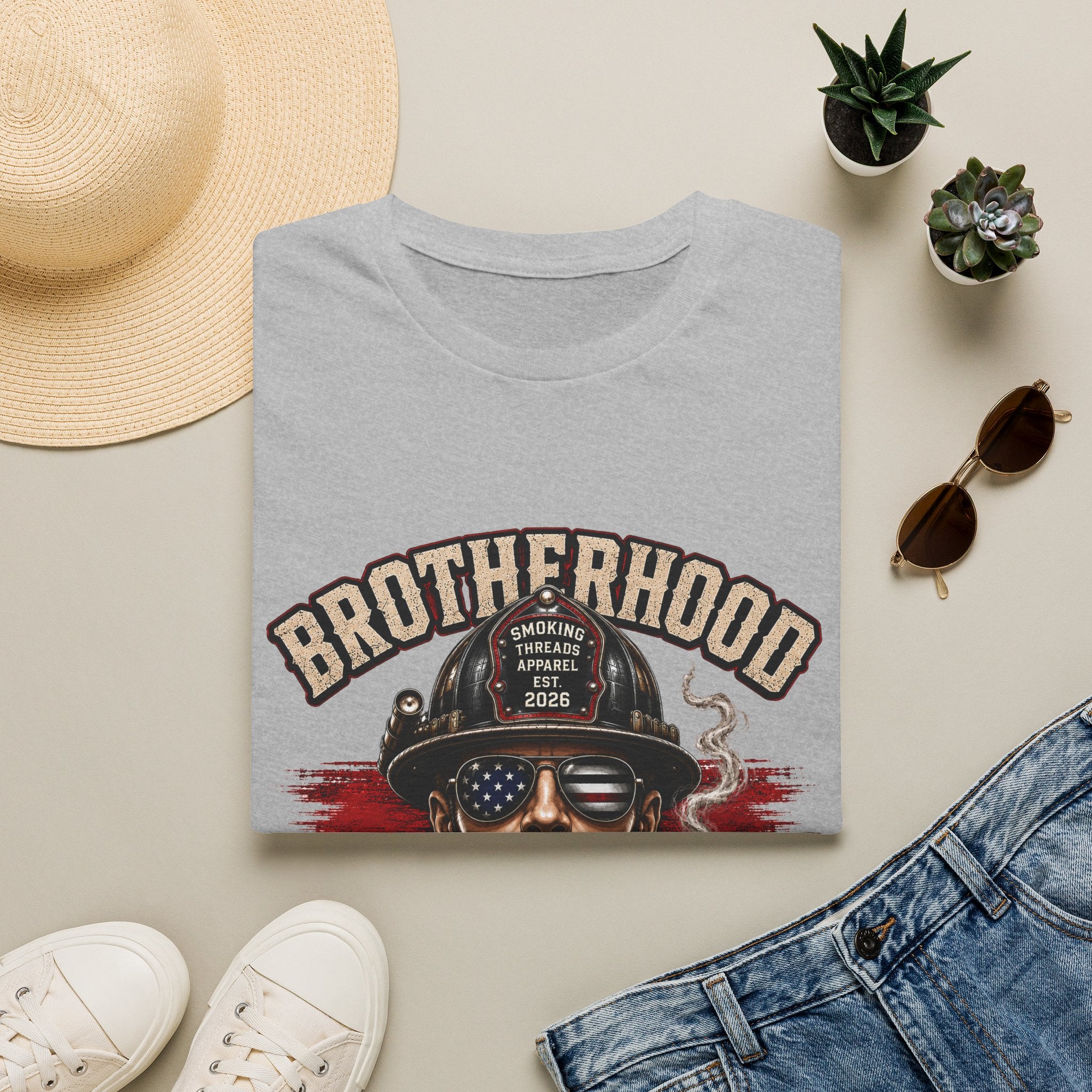 Brotherhood Over Bullshit T-Shirt — American Flag Firefighter Skull Tee