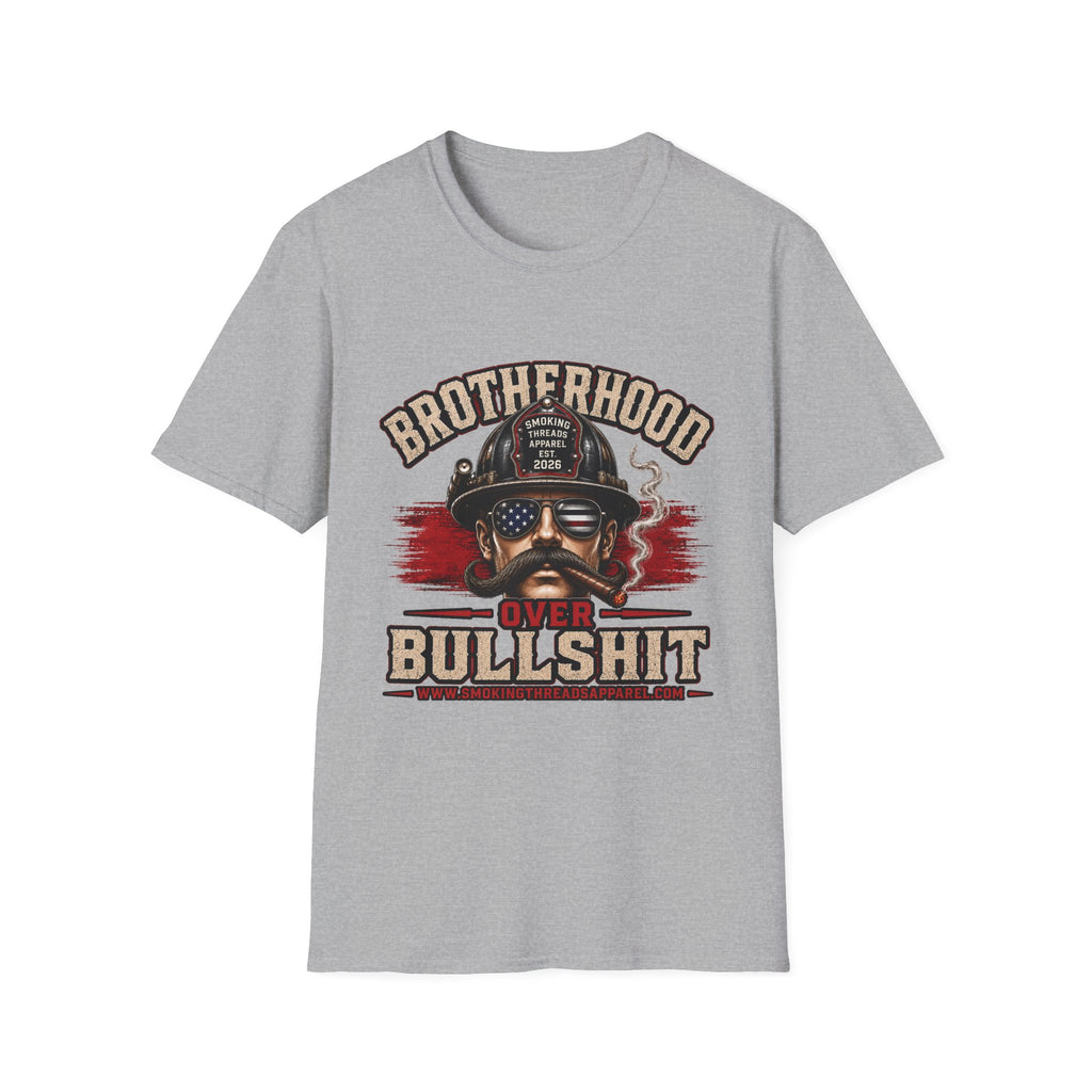 Brotherhood Over Bullshit T-Shirt — American Flag Firefighter Skull Tee