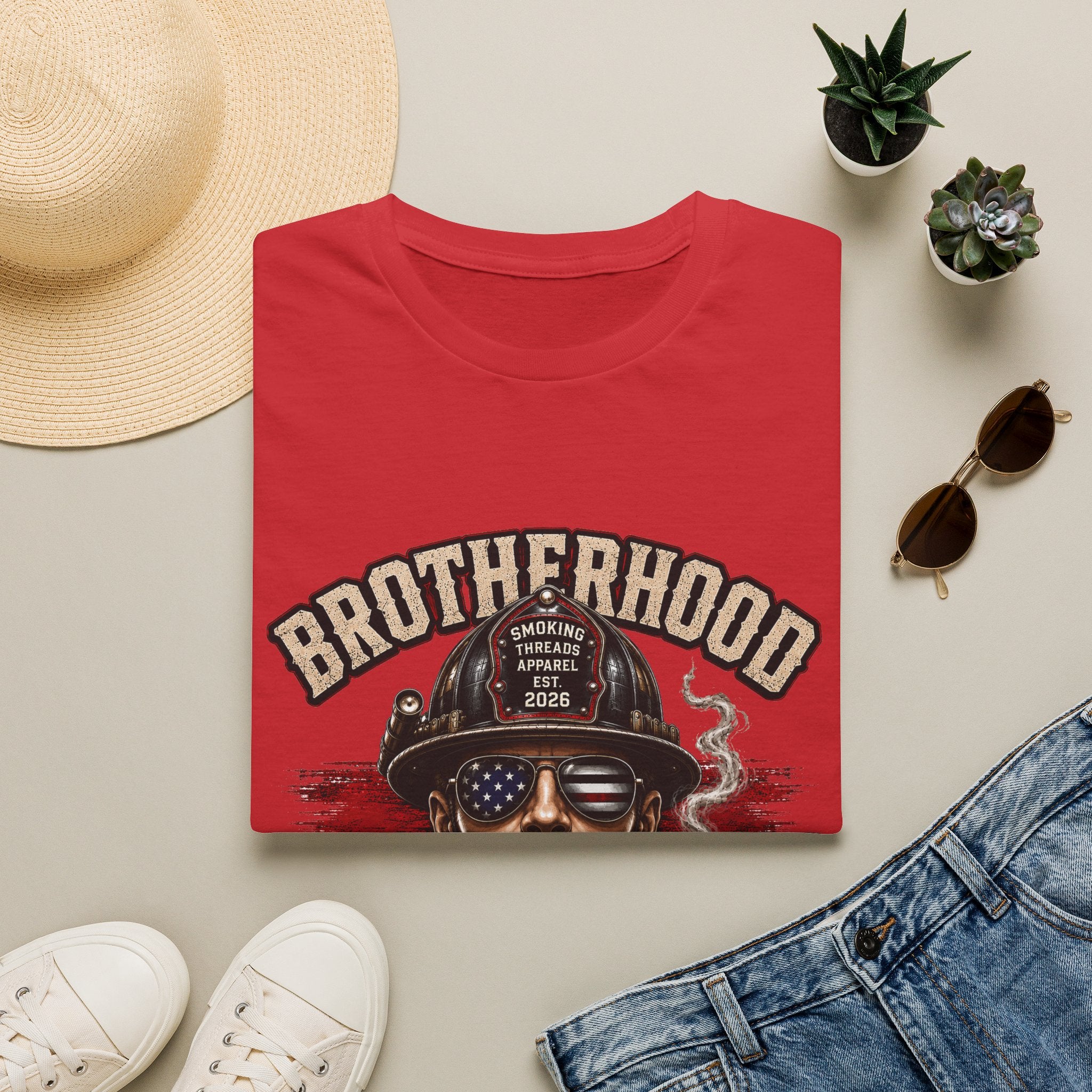 Brotherhood Over Bullshit T-Shirt — American Flag Firefighter Skull Tee