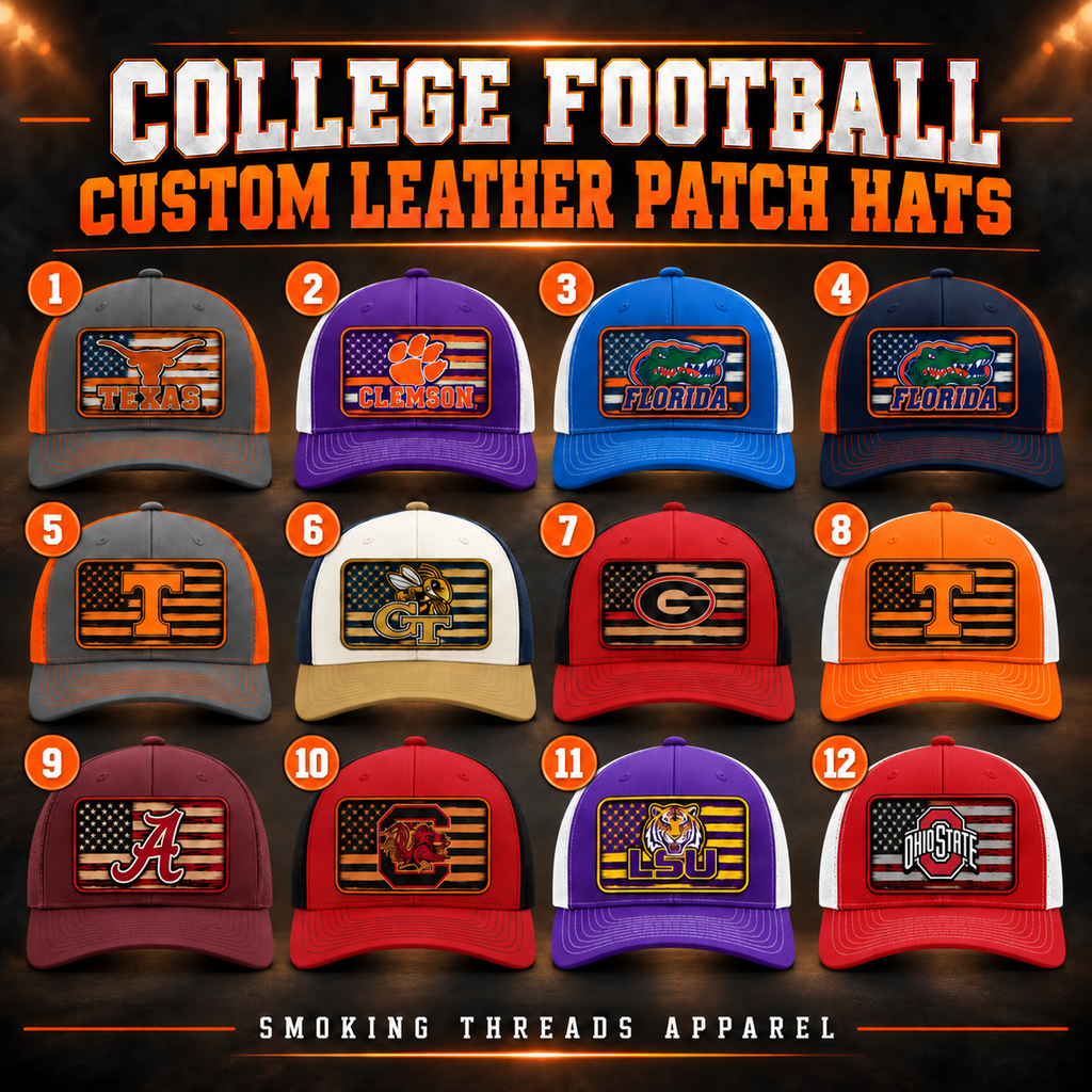 CUSTOM COLLEGE FOOTBALL LEATHER PATCH HATS